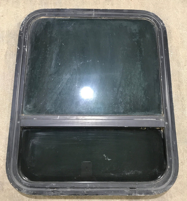 Used Black Radius Opening Window : 23 1/2" W x 28 1/2" H x 2" D - Young Farts RV Parts