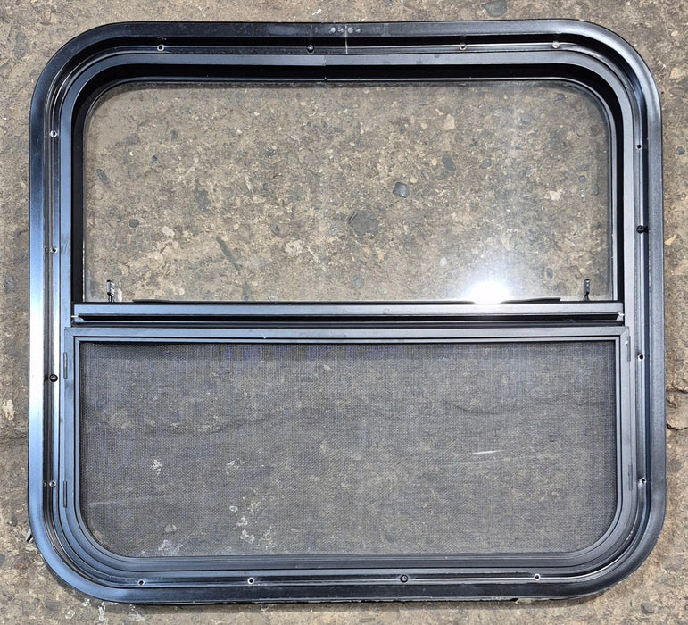 Used Black Radius Opening Window : 23 1/4" W x 21 1/4" H x 1 1/2" - Young Farts RV Parts
