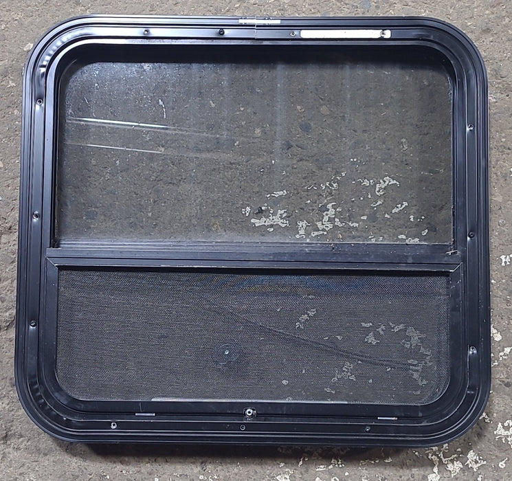 Used Black Radius Opening Window : 23 1/4" W x 21 1/4" H x 1 7/8" D - Young Farts RV Parts
