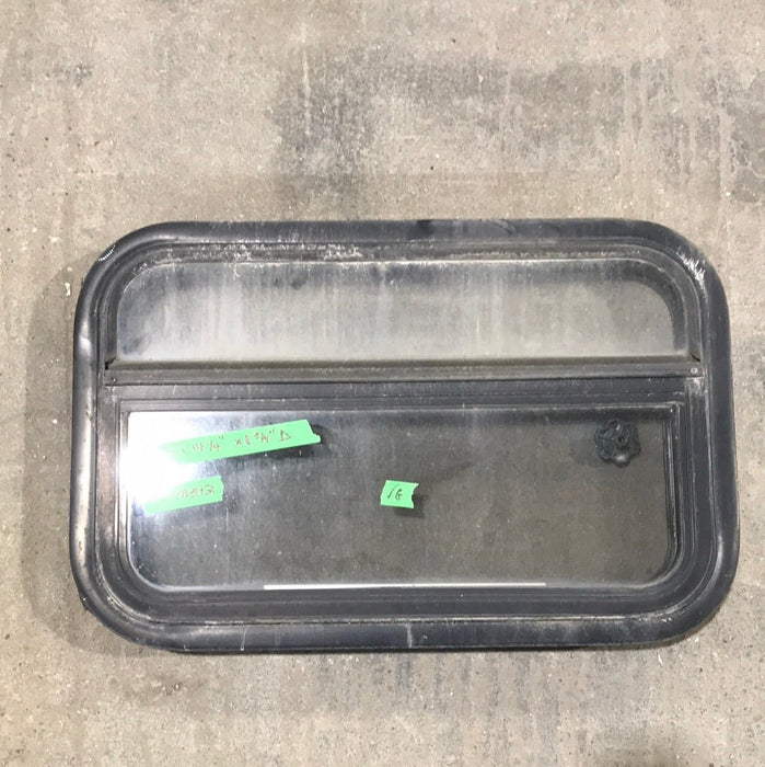 USED Black Radius Opening Window : 23" W X 14 1/4" H X 1 3/4" D - Young Farts RV Parts