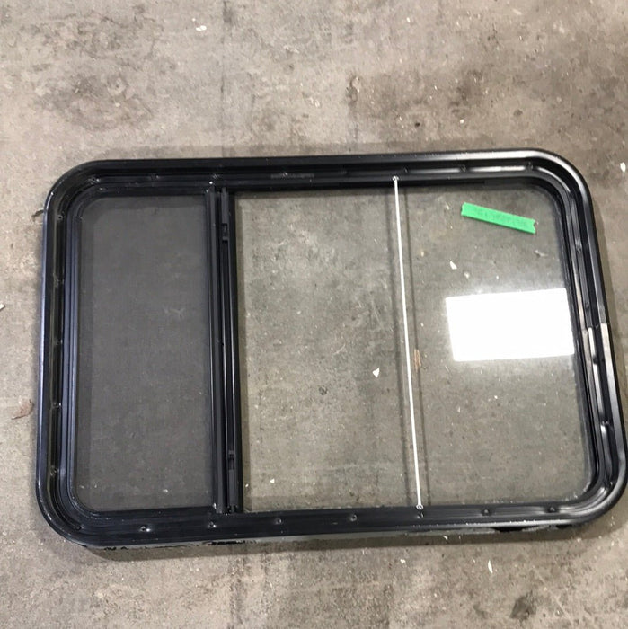 USED Black Radius Opening Window : 23" W x 33 3/4" H x 2" D - Young Farts RV Parts