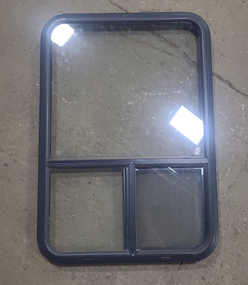 Used Black Radius Opening Window : 24 1/2" W x 35 3/4" H x 1 3/4" D - Young Farts RV Parts