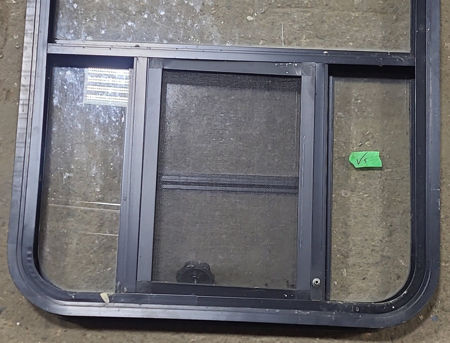 Used Black Radius Opening Window : 24 1/2" W x 41 3/4" H x 1 5/8" D - Young Farts RV Parts