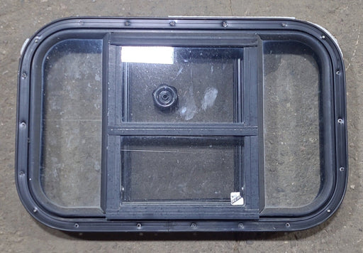 Used Black Radius Opening Window : 24 3/4" W x 16" H x 1 5/8" D - Young Farts RV Parts