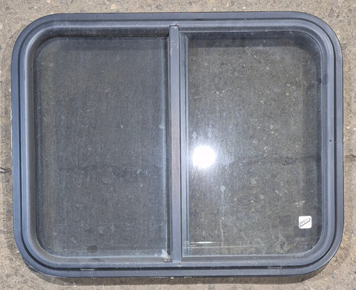 Used Black Radius Opening Window : 25 1/2" W x 20" H x 1 3/4" - Young Farts RV Parts