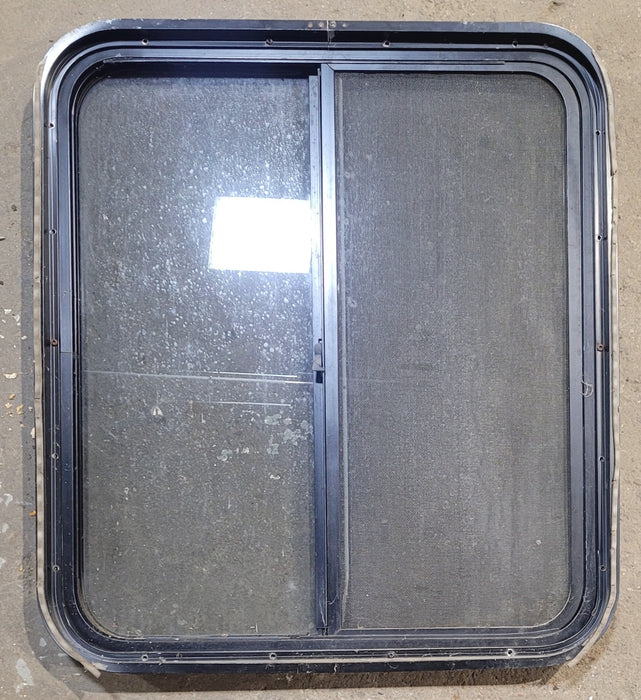 Used Black Radius Opening Window : 25 1/2" W x 28 1/2" H x 1 3/4" - Young Farts RV Parts