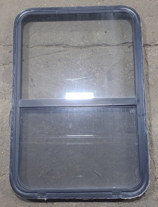 Used Black Radius Opening Window : 26 1/2" W x 39 3/4" H x 1 7/8" D - Young Farts RV Parts