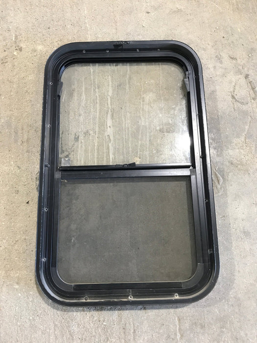 Used Black Radius Opening Window : 28 3/4" W x 17 1/2" H x 2" - Young Farts RV Parts