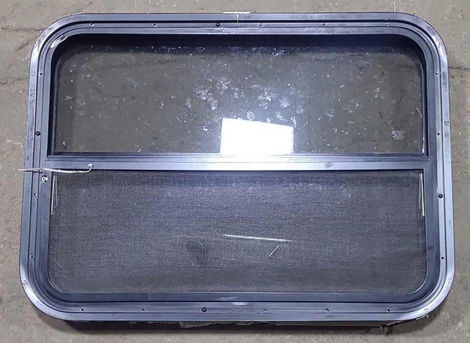 Used Black Radius Opening Window : 29 1/4" W x 21 1/2" H x 1 7/8" D - Young Farts RV Parts