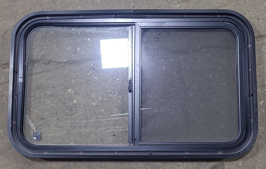 Used Black Radius Opening Window : 30 3/8" W x 18" H x 1 5/8" D - Young Farts RV Parts