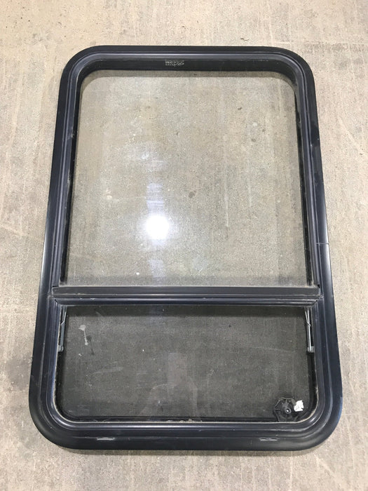 Used Black Radius Opening Window : 34 3/4" W x 23 1/4" H x 2" D - Young Farts RV Parts