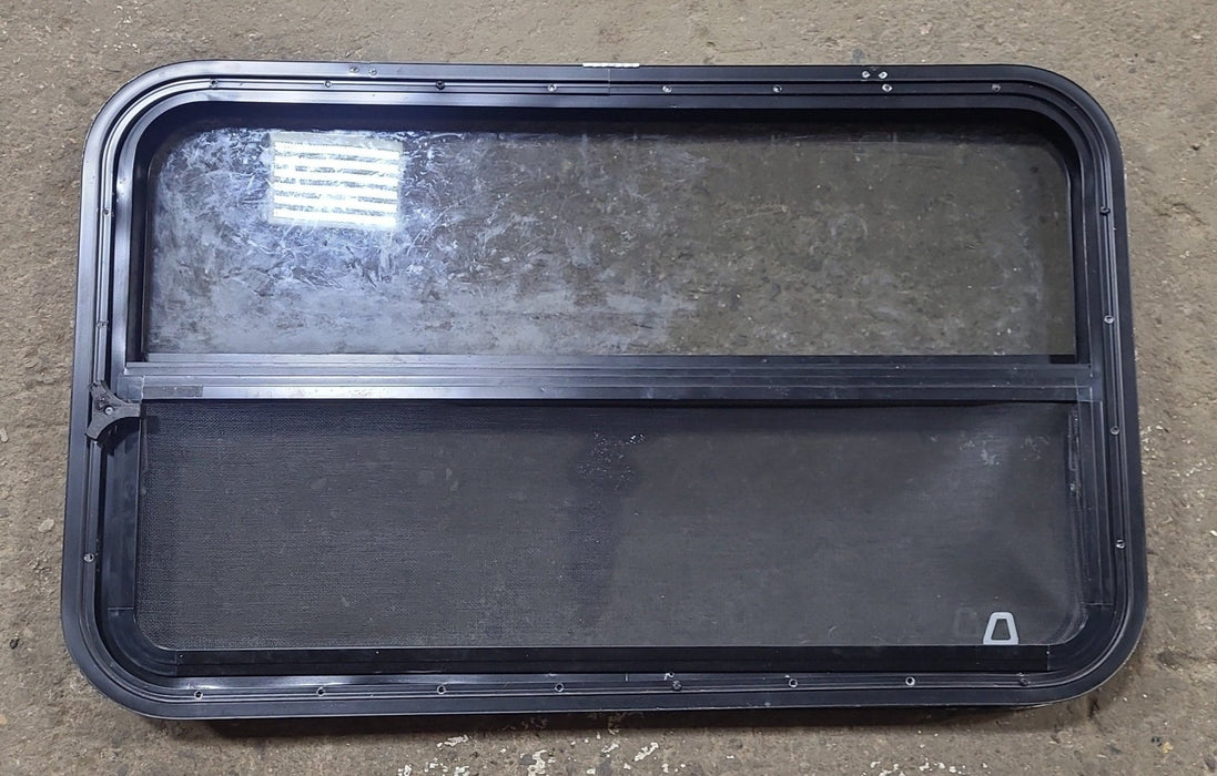 Used Black Radius Opening Window : 35 1/2" W x 21 1/2" H x 1 3/4" D - Young Farts RV Parts
