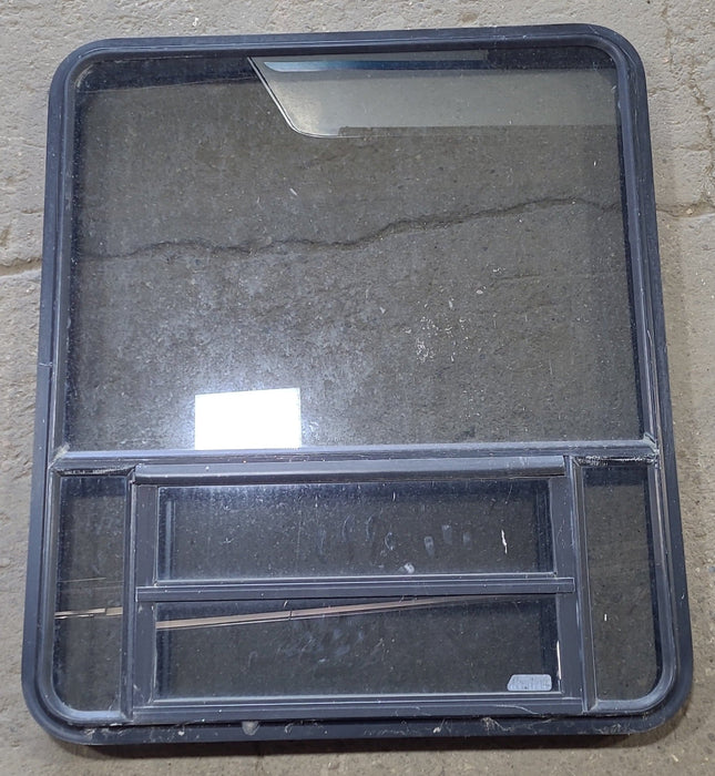 Used Black Radius Opening Window : 35" W x 41 1/4" H x 1 3/4" D - Young Farts RV Parts