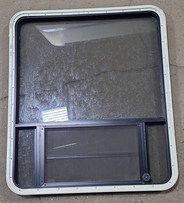 Used Black Radius Opening Window : 35" W x 41 1/4" H x 1 3/4" D - Young Farts RV Parts