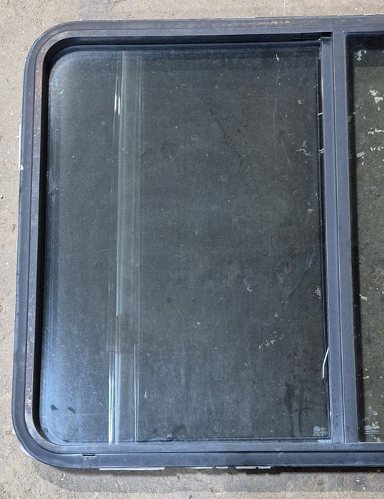 Used Black Radius Opening Window : 42 1/2" W x 34" H x 1 3/4" D - Young Farts RV Parts