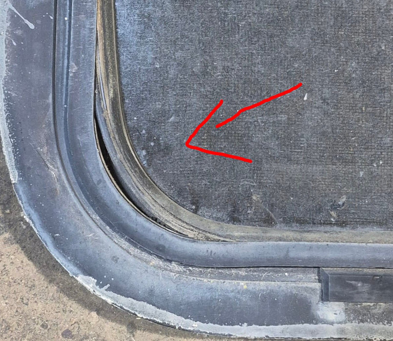 Used Black Radius Opening Window : 42 1/4" W x 11 3/4" H x 1 7/8" - Young Farts RV Parts