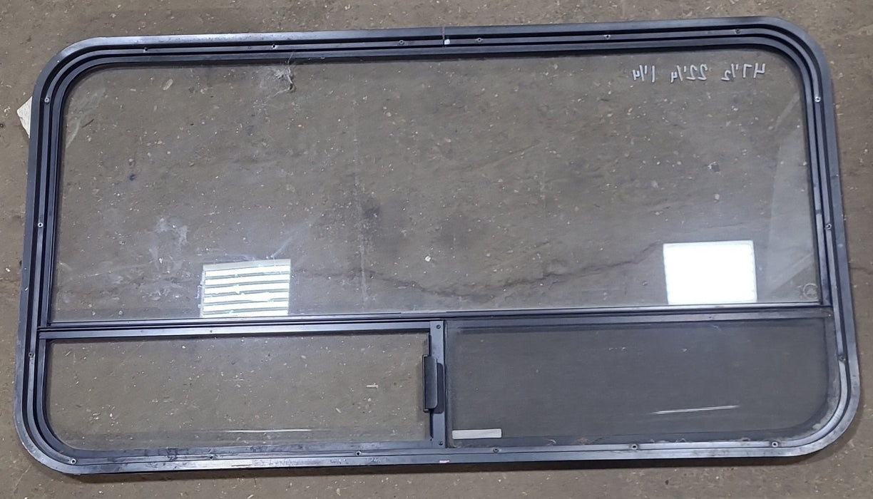 Used Black Radius Opening Window : 47 1/2" W x 22 1/4" H x 1 1/4" D - Young Farts RV Parts