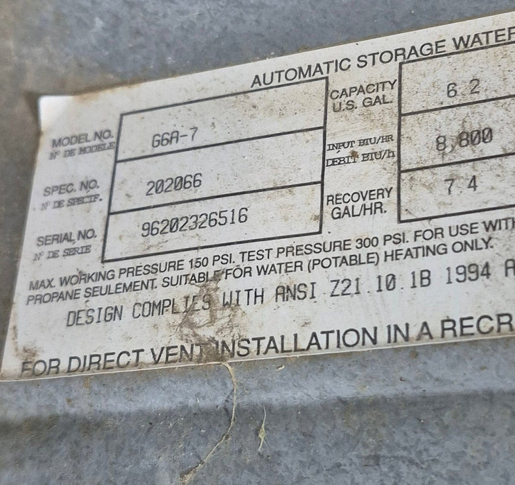 Used Complete G6A-7 Atwood Hot Water Heater 6 Gallon