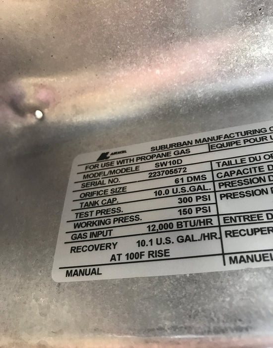 Used Complete Suburban SW10D Hot Water Heater 10 Gal