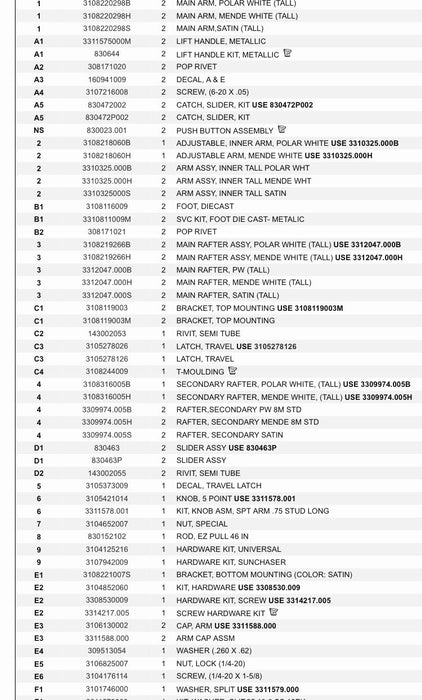 Used Dometic / A&E Awning Main Arm Tall - 3108220298B