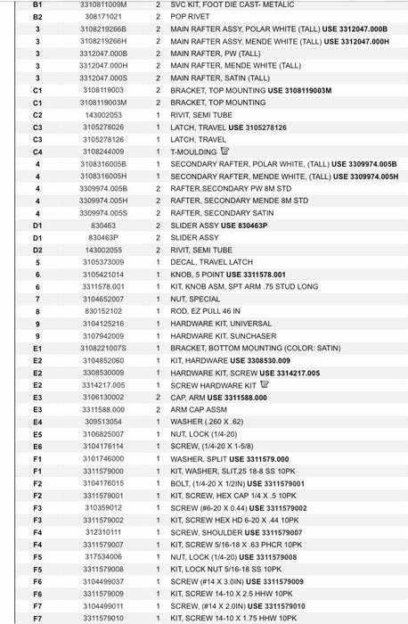 Used Dometic / A&E Awning Main Arm Tall - 3108220298B