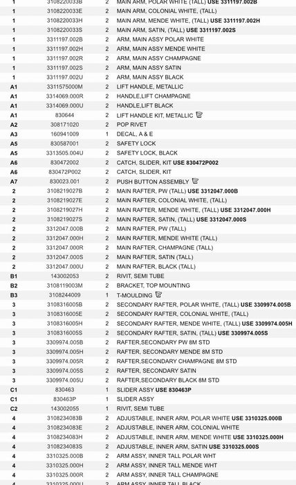 Used Dometic / A&E Awning Main Rafter Arm Assembly Tall 3312047.00B
