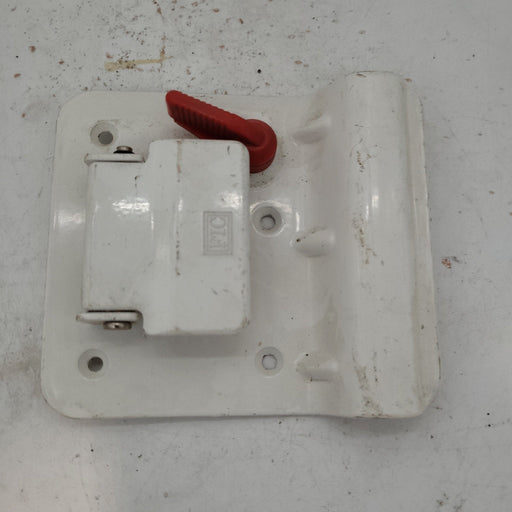 Used FIC RV Entry Door Lock Base plate- White 4 1/4" X 5" - Young Farts RV Parts