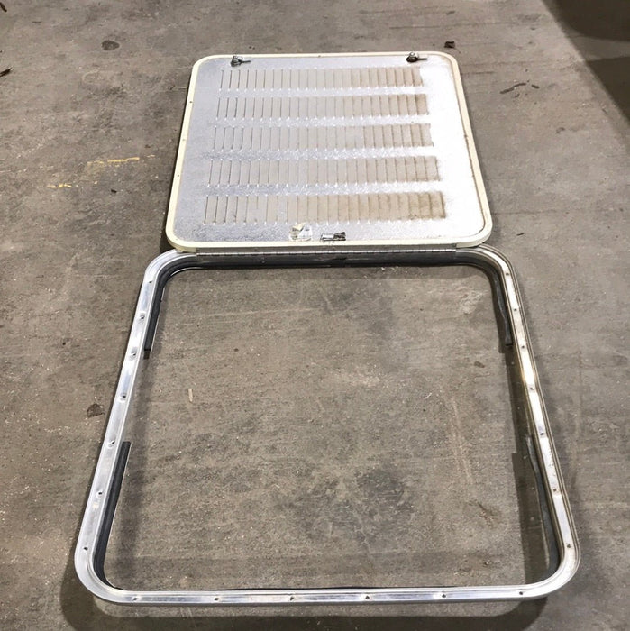 Used Radius Cornered Battery / Propane Cargo Door 27 7/8" W x 26" H X 3/4" D - Young Farts RV Parts