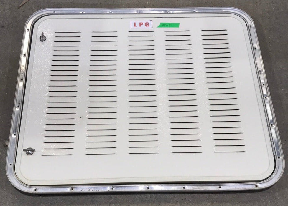 Used Radius Cornered Battery / Propane Cargo Door 27 7/8" W x 26" H X 3/4" D - Young Farts RV Parts