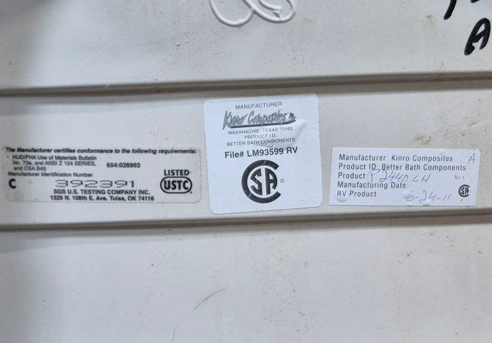 Used RV Bath Tub 40” x 24” Left Hand Drain - Young Farts RV Parts