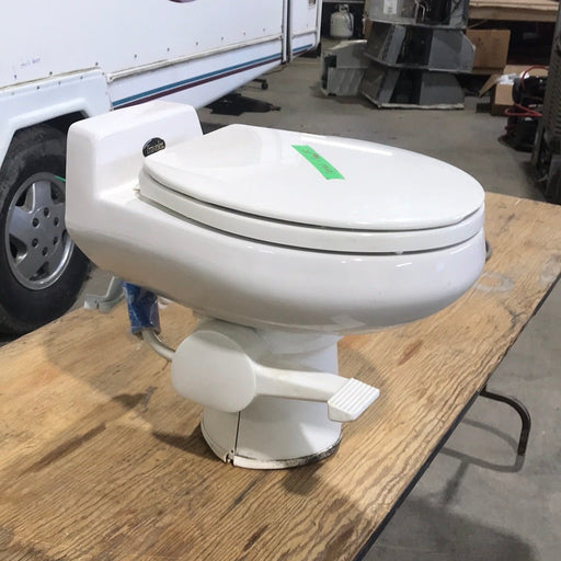 Used Sealand Tall White Foot Flush Toilet 510 with hand sprayer - Young Farts RV Parts
