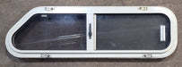 Used Slanted Black Radius Opening Window : 32" W x 8 1/2" H x 1 3/8" D - Young Farts RV Parts