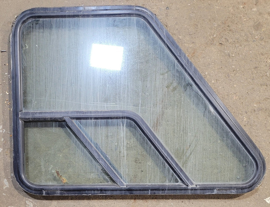 Used Slanted Black Radius Opening Window : 36 1/4" W x 26 3/4" H x 1 7/8" D - Motorhome Front Passenger Side - Young Farts RV Parts