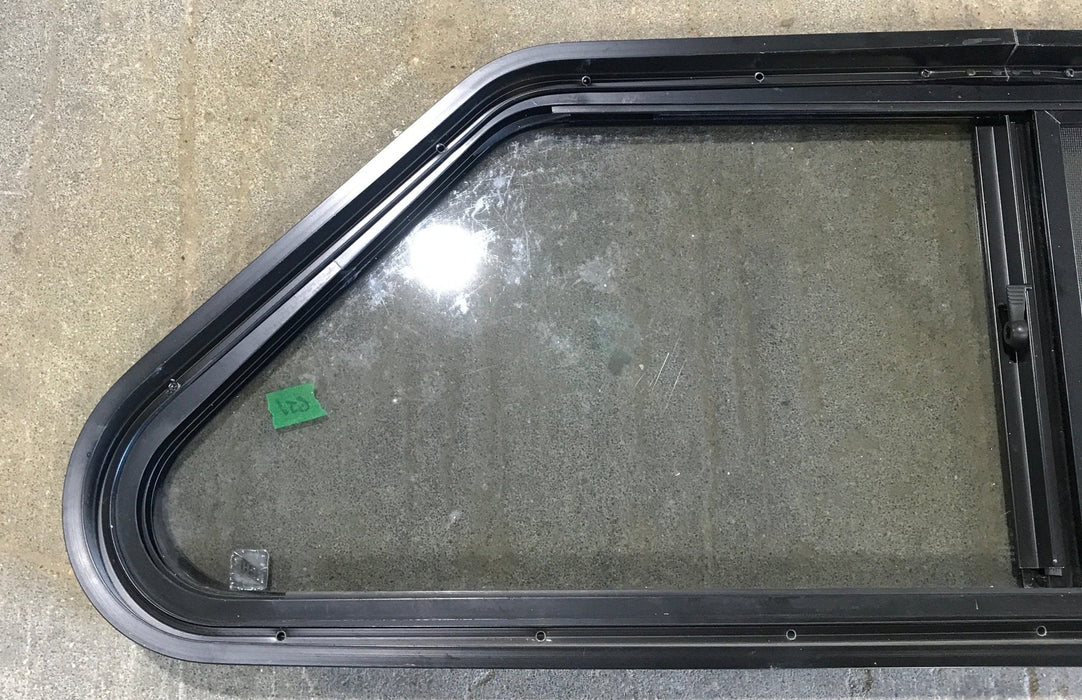 Used Slanted Black Radius Opening Window : 36 3/4" W x 13 1/2" H x 2" D - Young Farts RV Parts