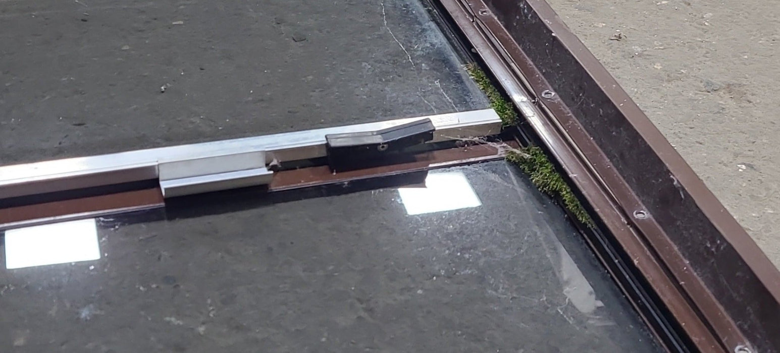 Used Slanted Brown Radius Opening Window : 22 1/8" H X 58 3/4" W  X 2" D