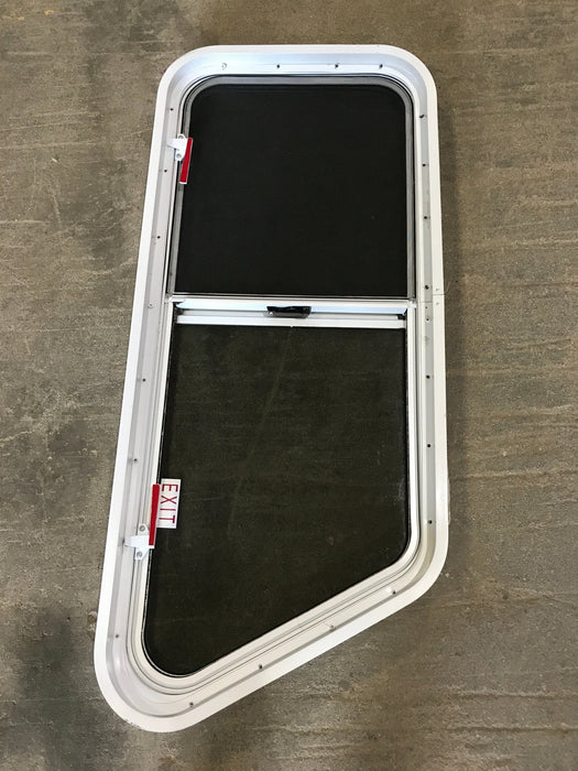 Used Slanted White Radius Emergency Opening Window : 42" W x 17 1/2" H x 2" D - Young Farts RV Parts