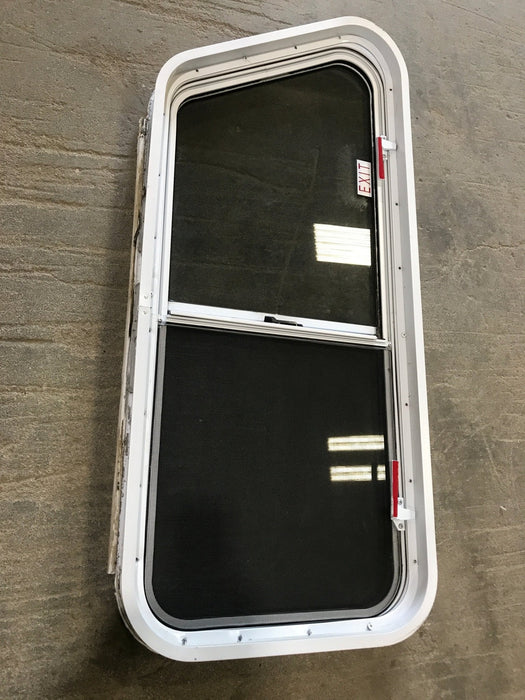 Used Slanted White Radius Emergency Opening Window : 42" W x 17 1/2" H x 2" D - Young Farts RV Parts
