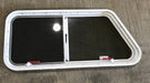 Used Slanted White Radius Emergency Opening Window : 42" W x 17 1/2" H x 2" D - Young Farts RV Parts