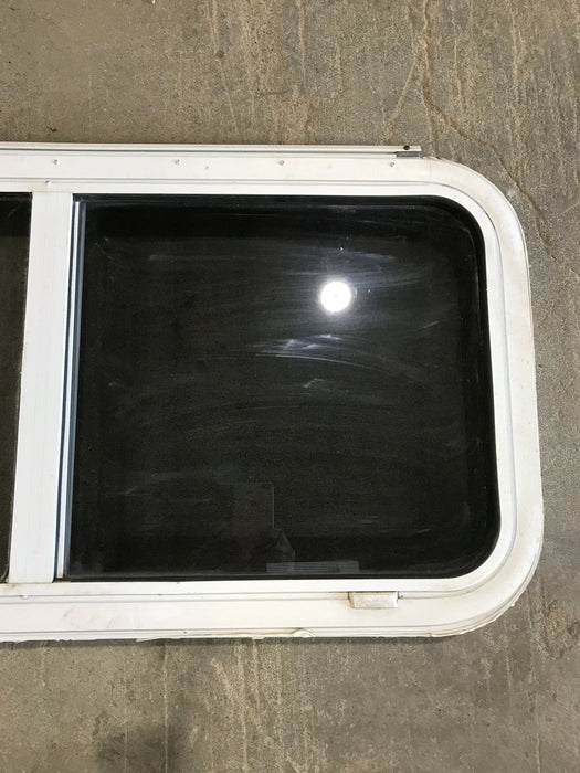 Used Slanted White Radius Emergency Opening Window : 42" W x 17 1/2" H x 2" D - Young Farts RV Parts