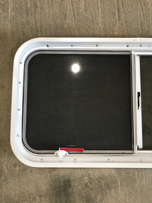 Used Slanted White Radius Emergency Opening Window : 42" W x 17 1/2" H x 2" D - Young Farts RV Parts