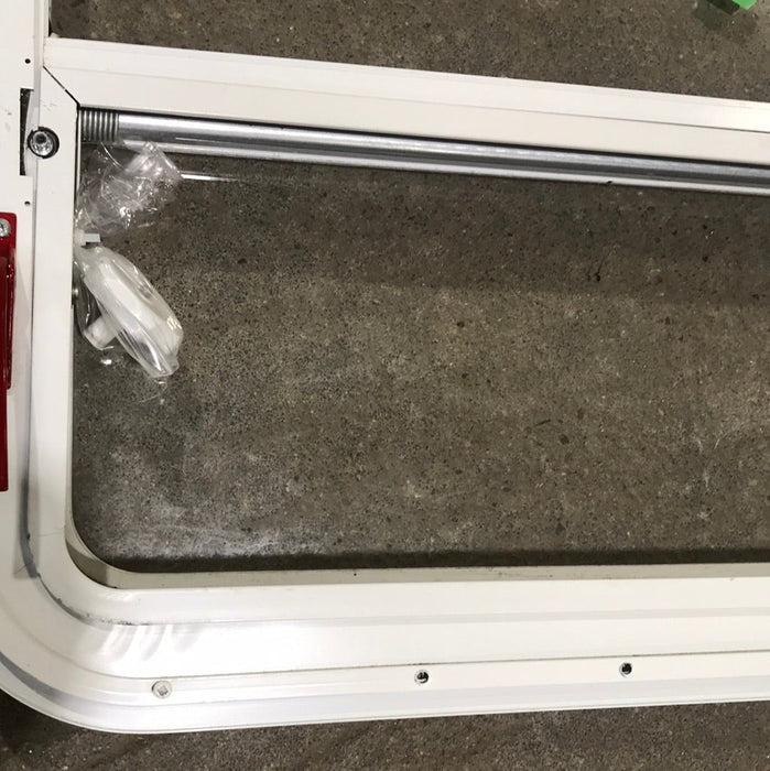 Used Slanted White Radius Emergency Opening Window : 47 1/4 " W x 21 1/2" H - Young Farts RV Parts