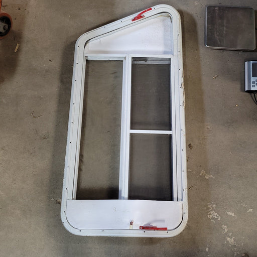 Used Slanted White Radius Emergency Opening Window : 47 X 22 X 2" D - Young Farts RV Parts