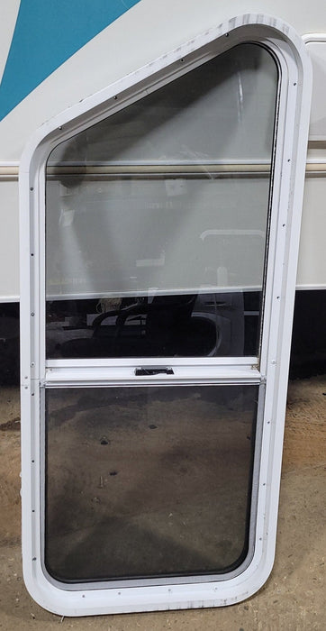 Used Slanted White Radius Opening Window : 17 3/4" H X 42" W X 2" D - Young Farts RV Parts