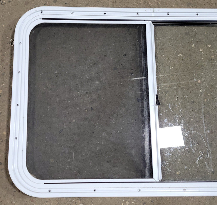 Used Slanted White Radius Opening Window : 21 1/2" H X 41" W X 2" D - Young Farts RV Parts