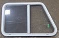 Used Slanted White Radius Opening Window : 21 1/4" H X 35 14" W X 1 1/4" D - Young Farts RV Parts