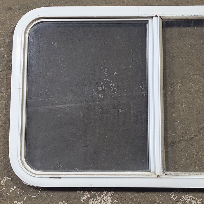 Used Slanted White Radius Opening Window : 21 1/4" H X 35 14" W X 1 1/4" D - Young Farts RV Parts