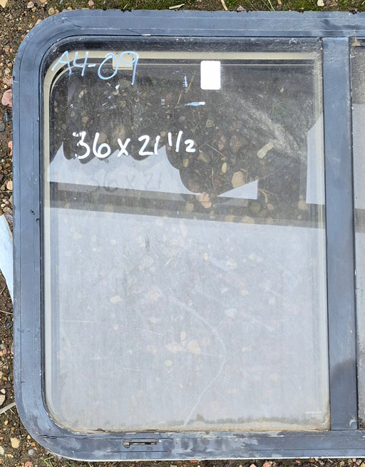 Used Slanted White Radius Opening Window : 35 3/4" W x 21 1/4" H x 1 7/8" D - Young Farts RV Parts