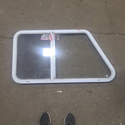 Used Slanted White Radius Opening Window : 40 1/2" W X 21 1/2" H X 1 1/4" D - Young Farts RV Parts