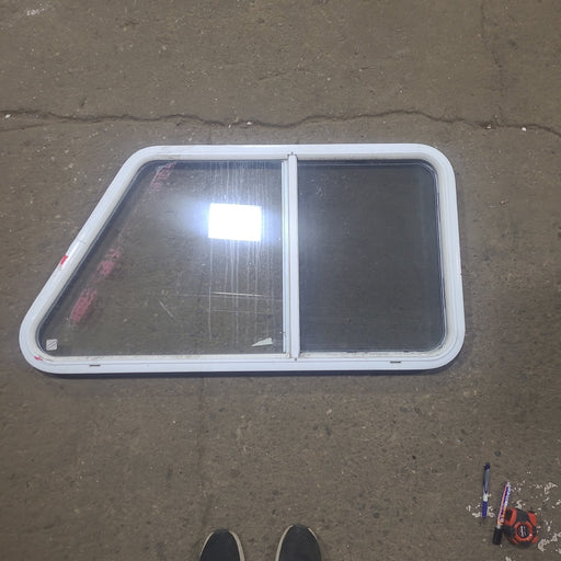 Used Slanted White Radius Opening Window : 40 1/2" W X 21 1/2" H X 1 1/4" D - Young Farts RV Parts