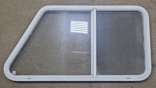 Used Slanted White Radius Opening Window : 41 1/2" W X 21 1/2" H X 1 1/4" D - Young Farts RV Parts